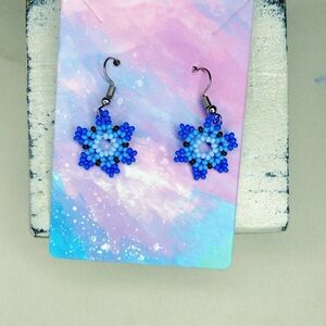 4383. Blue Beaded Art Glass Earrings